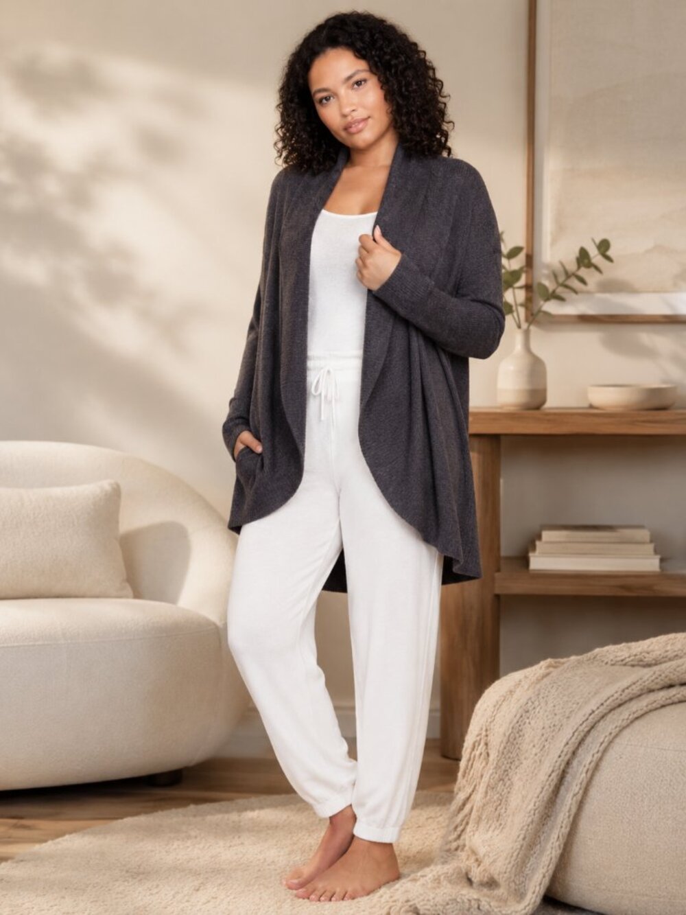 Barefoot Dreams Cozy Chic Life Charcoal Cardigan